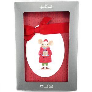 NEW Box of 12 Hallmark Christmas Cards Self Sealing Glitter Accents Mouse w/ Bow